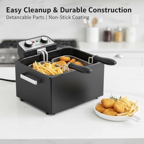 Vexon Large Electric Deep Fryer 4.9L/20Cups 1800W Black Stainless Steel Pot