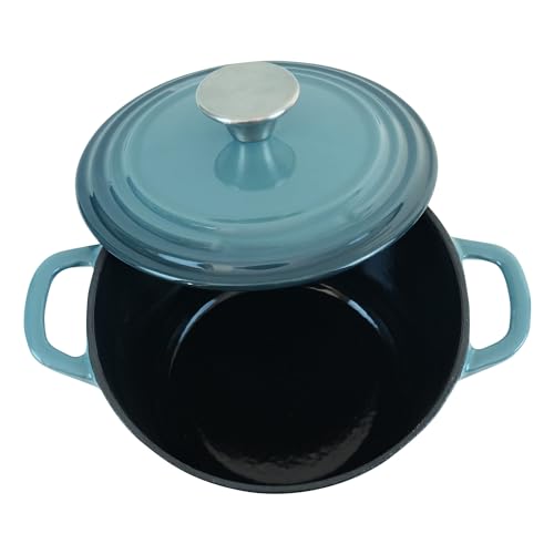 Flavehc Dutch Oven Pot with Lid 2.8 qt Cast Iron Dutch Oven for Bread Baking Slateblue Enameled Cast Iron Rice Pot with Handels