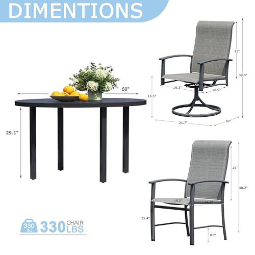 Puntogen 9 Pieces Metal Patio Dining Set with Umbrella Hole, 60" Round Patio Table and Chairs Set with 8 Swivel Chairs, All Weather Outdoor Patio Furniture