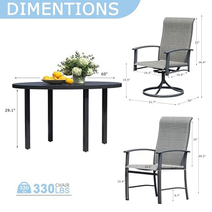 Puntogen 9 Pieces Metal Patio Dining Set with Umbrella Hole, 60" Round Patio Table and Chairs Set with 8 Swivel Chairs, All Weather Outdoor Patio Furniture