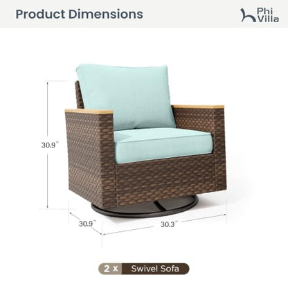 PHI VILLA 2 Pieces Wicker Patio Furniture Set with Swivel Chairs