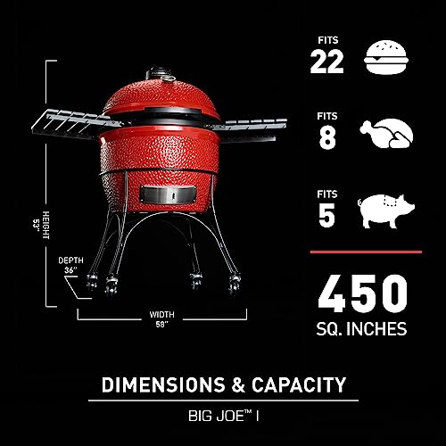 Kamado Joe Big Joe Series I 24-inch Ceramic Charcoal Grill and Smoker with Cart, Side Shelves, Stainless Steel Grates and 450 Cooking Square Inches in Red, Model BJ24Rh