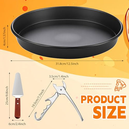 Reallnaive 3 Pcs Round 12 Inch Deep Pizza Pan Baking Tray Include 1 Non-stick Cake Mold, 1 Square Shovel, 1 Tray Clip, Pizza Dish Baking Sheet for Oven