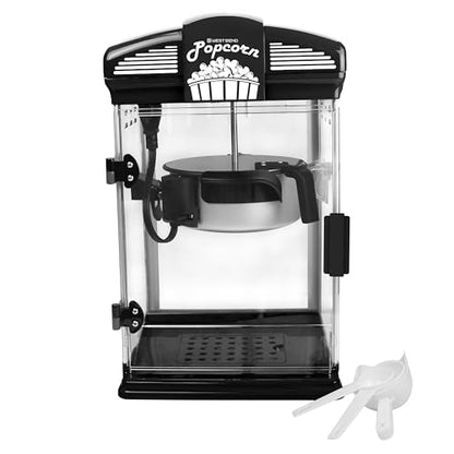 West Bend Stir Crazy Movie Theater Popcorn Popper, Gourmet Popcorn Maker Machine with Nonstick Popcorn Kettle, Measuring Tool and Popcorn Scoop for Popcorn Machine, 4 Qt., Black