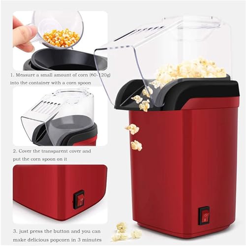 Electric Popcorn Machine with Measuring Spoon, Hot Air Popcorn Maker