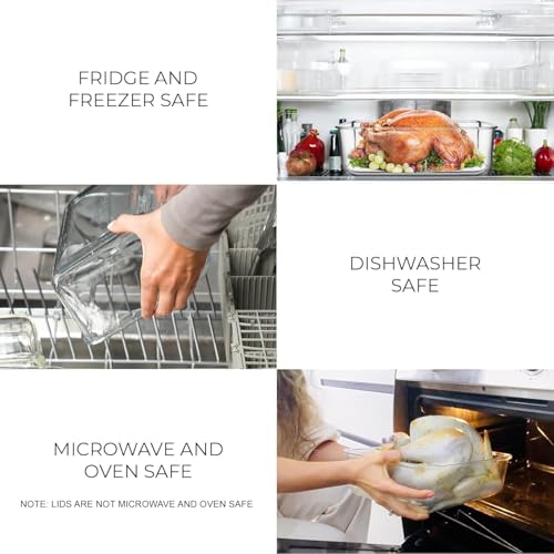 4800 ML / 163 oz / 21 Cup LARGE Glass Food Storage Container with Airtight Locking Lid. Ideal Storing food, Vegetables, Fruits. Baking Casserole, Lasagna, Roasting Turkey, Chicken BPA Free Oven Safe