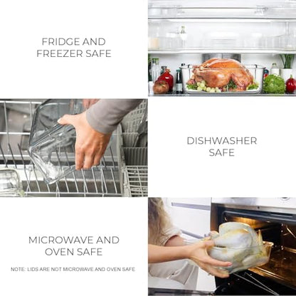 4800 ML / 163 oz / 21 Cup LARGE Glass Food Storage Container with Airtight Locking Lid. Ideal Storing food, Vegetables, Fruits. Baking Casserole, Lasagna, Roasting Turkey, Chicken BPA Free Oven Safe