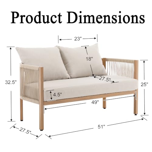 DAYAOUTDOOR Outdoor Patio Loveseat for 2, Modern Sofa, Apricot Beige