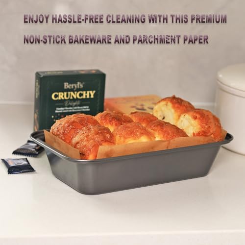 UCBAT 2 PCS Nonstick Loaf Pan Set, 9 x 5 Inch Carbon Steel Rectangle Bakeware with 100 Unbleached Parchment Liners for Baking Toast, Cakes, Banana Breads, Gray