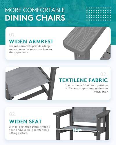 SERWALL 9-Piece Outdoor Dining Set, 60" - 83" Expandable Patio Dining Table with 8 Breathable Textilene Chairs, All Weather HDPE Patio Furniture Set, Grey