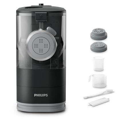 Philips Kitchen Appliances Compact Pasta and Noodle Maker, Viva Collection, Comes with 3 Default Classic Pasta Shaping Discs, Fully Automatic, Recipe Book, Small, Black (HR2371/05)