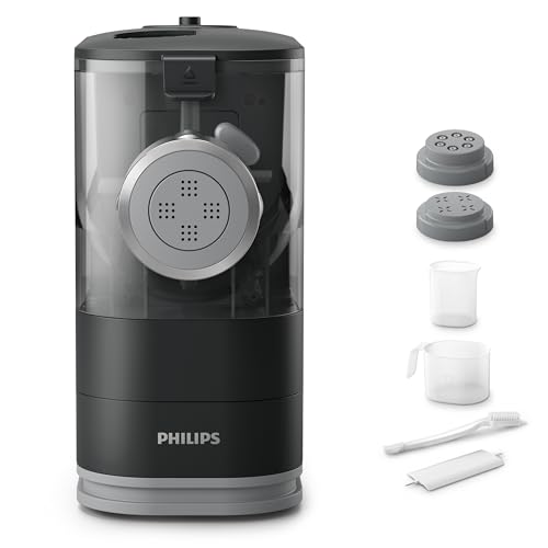 Philips Kitchen Appliances Compact Pasta and Noodle Maker, Viva Collection, Comes with 3 Default Classic Pasta Shaping Discs, Fully Automatic, Recipe Book, Small, Black (HR2371/05)