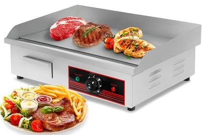 Commercial Electric Griddle 22 inch Adjustable Temp Control, Countertop Flat Top Electric Grill, heavy Duty healthy Stainless Steel Griddle BBQ Grill 55cm,Flat Top Grill for Restaurants
