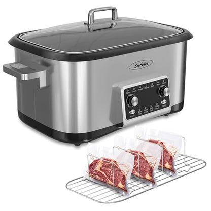 SUNVIVIPRO 12-in-1 Programmable Slow Cooker, 8 Quart Digital Multi-Cooker Food Warmer with Timer, Temp Control & Auto Shut Off, Removable Non-Stick Pot, Dishwasher-Safe Glass Lid, Stainless Steel
