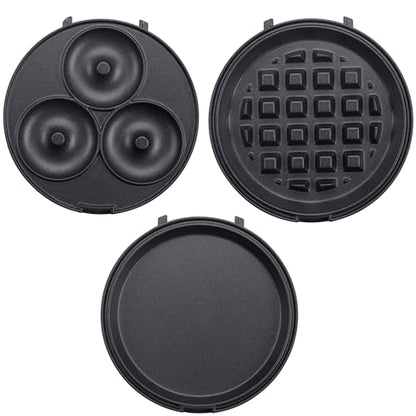 3 in 1 Mini Breakfast Maker- Make Mini Waffles Donuts Pancakes or Eggs all in 1 Multi Use Appliance- Easily Swap & Clean Interchangeable Griddle Plates- Small Electric Nonstick Baker with Recipe Guide