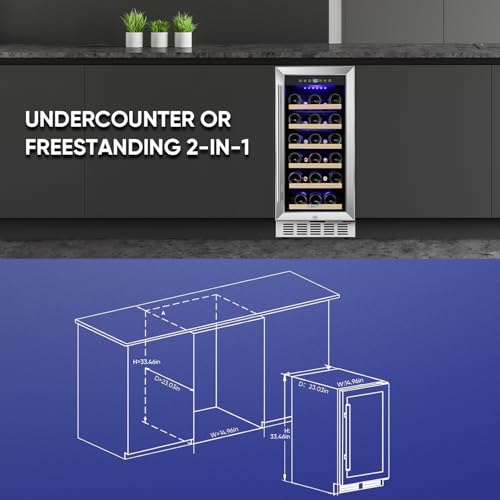 ORYMUSE 15 Inch Wine Cooler Under Counter, 30 Bottle Wine Fridge with Stainless Steel Glass Door, Built-In or Freestanding Wine Cellar with Removable Shelves and Digital Temperature Control
