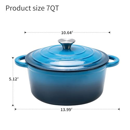 WOKINS Enameled Cast Iron Dutch Oven - 7QT Pot with Lid,Oven Safe to 500°F,Heavy-Duty Cookware for Sourdough Bread Baking,Braising,Stews,Roasting Blue