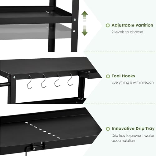 GVGBUK Outdoor Grill Cart Table,Indoor and Outdoor Pizza Oven Table,with 4 Movable Total Lock Casters, Hooks, Side Handle Multifunctional (Black) (Black)