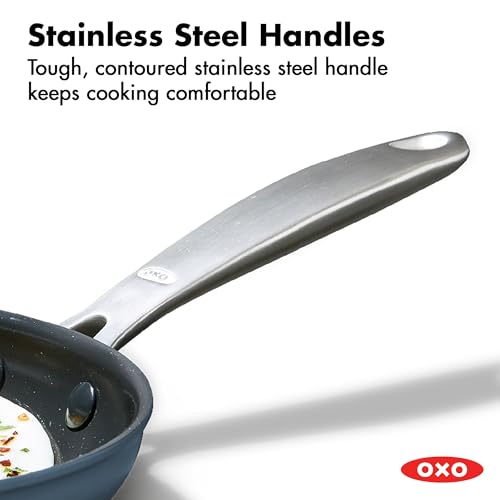 OXO Enhanced 10” Nonstick Frying Pan Skillet, Ceramic PFAS-Free Cookware, Stainless Steel Handle, Eggs & Omelets, Dishwasher & Oven Safe, Storm Blue