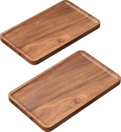 VERTORGAN 2 Pack Acacia Wood Serving Tray,9.8x5.9 Inch Decorative Trays Platter for Coffee Table,Living Room,Bar,Party,Mini Charcuterie Boards Cheese Board,Home Decor