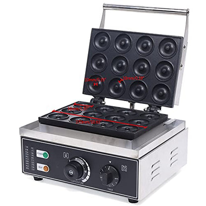 YIYIBYUS 12 Grid Donut Machine Commercial/Domestic Non-Stick Pan Electric Donut Bread Making Machine Mini Donut Machine 2"/ Grid, 110V