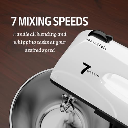 Stand Mixers, 7 Speeds With 3QT Stainless Steel Bowl, Stand and Hand Mixer with Dough Hook, Whisk, Mixing Beater for Baking, Cake, Cookie, Kneading (Silver)