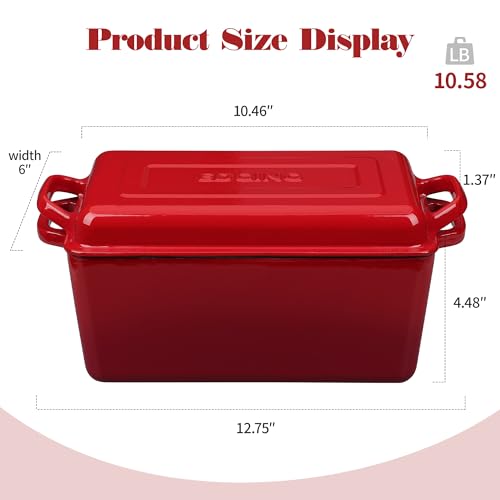 EDGING CASTING Enameled Cast Iron Dutch Oven, Oblong Bread Oven for Sourdough Bread Baking, Baking Pan, Dual Handles, Oven Safe, 4 Quart, Red
