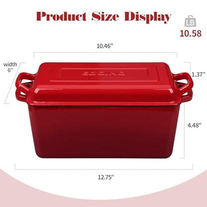 EDGING CASTING Enameled Cast Iron Dutch Oven, Oblong Bread Oven for Sourdough Bread Baking, Baking Pan, Dual Handles, Oven Safe, 4 Quart, Red