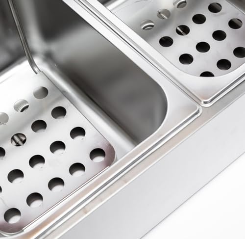 Electric Deep Fryer w/ 2 Baskets and Lids, 5000W 21.8L Electric Fryer Stainless Steel Temperature Control, Commercial Deep Fryer, Countertop Kitchen Frying Machine Fried Chicken Sausages 22.8QT