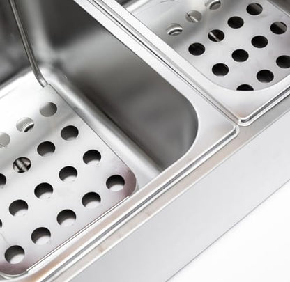 Electric Deep Fryer w/ 2 Baskets and Lids, 5000W 21.8L Electric Fryer Stainless Steel Temperature Control, Commercial Deep Fryer, Countertop Kitchen Frying Machine Fried Chicken Sausages 22.8QT