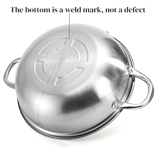 Peohud 304 Stainless Steel Hotpot Pot with Divider, 12 Inches Double-flavor Shabu Shabu Pot with Ladle and Slotted Spoon, Dual Sided Soup Cookware for Induction Cooktop Gas Stove