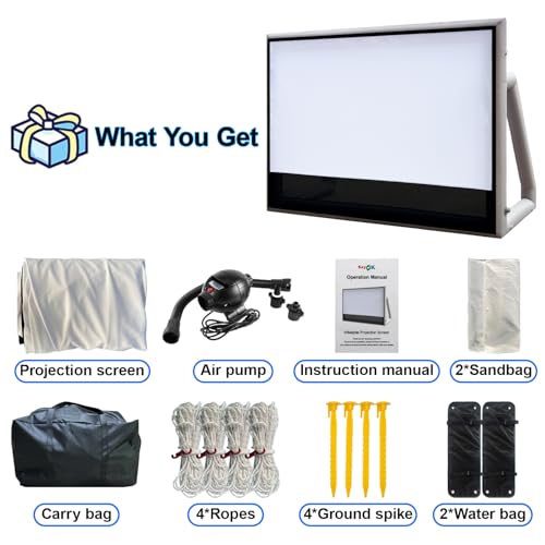 SAYOK 10FT(120IN) Inflatable Projector Screen for Outdoor Movies, Pool Parties & Backyard, Waterproof TPU Material, No Need Constant Inflating, Portable Movie Screen for Projector