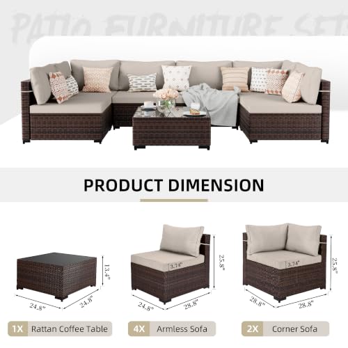 UPHA 7-Piece Wicker Patio Furniture Set with Coffee Table, Beige