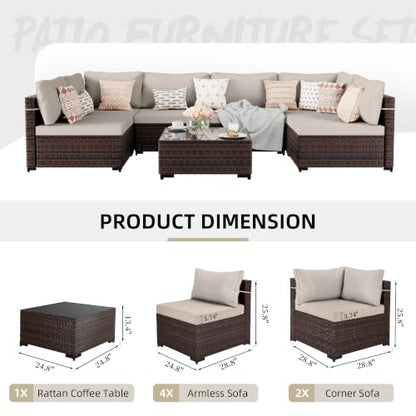 UPHA 7-Piece Wicker Patio Furniture Set with Coffee Table, Beige