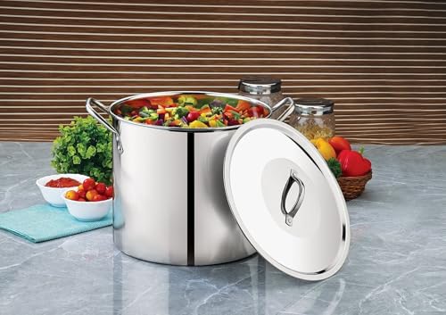 12-Qt Stainless Steel Stock Pot with Metal Lid, Heavy Duty Large Soup Pot for Canning, Seafood Boil, Pasta
