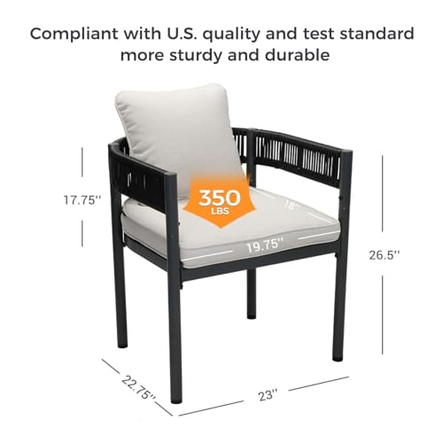 Grand patio 5-Piece Outdoor Dining Set for 4 with 1 Rectangle Expandable Table for 4-6 Person, Metal Woven Wicker Fixed Patio Chairs with Thickened Cushions for Yard, Poolside (Black)