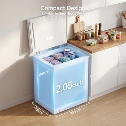 MEPTY 2.05 Cu.Ft Chest Freezer,Top Open Door Deep Freezer with 2 Removable Baskets,7 Adjustable Thermostat,Built-in LED Light,Quiet Energy Saving Freezers for Home,Kitchen,Garage Use