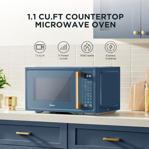Midea Retro Countertop Microwave, 1.1 Cu. Ft, 1000W, 6 Presets, Navy Blue