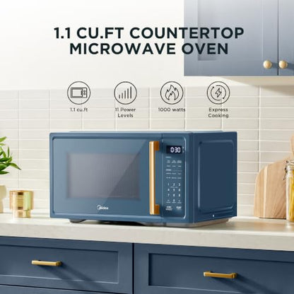 Midea Retro Countertop Microwave, 1.1 Cu. Ft, 1000W, 6 Presets, Navy Blue