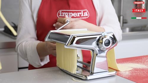 Imperia Titania Pasta Maker- Machine is 100% Made in Italy- Heavy Duty Steel Construction, Manual Roller with Wooden Handle- Cutter for Lasanga, Fettucine & More- Make Fresh Homemade Italian Noodles