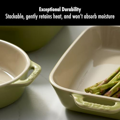 Staub Ceramic 4-pc Baking Pans Set, Casserole Dish with Lid, Brownie Pan, Light Green