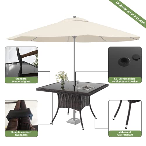 ALAULM 10 Piece Outdoor Patio Dining Set for 8 All-Weather Wicker Patio Furniture Set w/Tempered Glass Tabletop, Removable Cushions and Umbrella Hole for Patio, Backyard, Garden, Poolside (Brown)