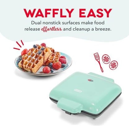 Dash Multi Mini Waffle Maker- Quad Waffle Maker for Family Breakfasts - Dual Nonstick Heating Plates & Easy-Release Surface - Compact & Fast-Heating - Aqua