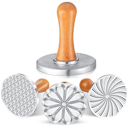 Wenqik 3 Pcs Cookie Stamps Round Metal Cookie Press Cutter Mold with Wooden Handle Baking Embossing Stamp Mold Stamper Decorating Supplies for DIY Biscuit Cakes Pastries Christmas Gift (Cute)