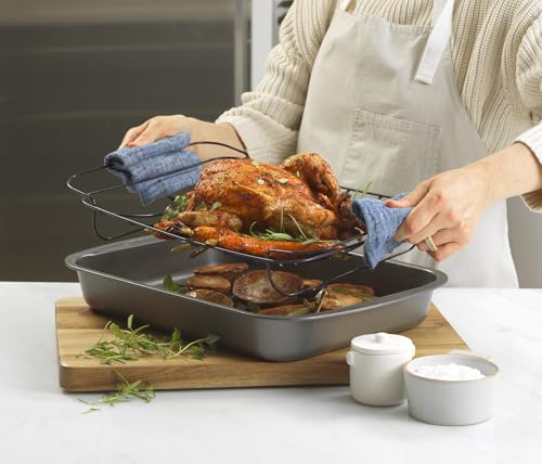 GoodCook Everyday Roast Pan with Rack Rectangular Nonstick Construction Large Capacity Metal Utensil-Safe, 15 x 11-Inch, Gray