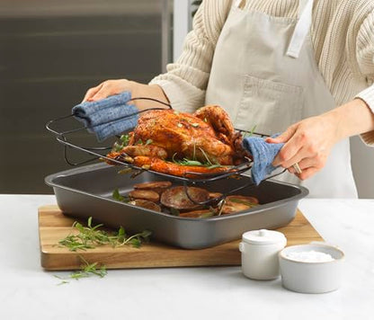 GoodCook Everyday Roast Pan with Rack Rectangular Nonstick Construction Large Capacity Metal Utensil-Safe, 15 x 11-Inch, Gray
