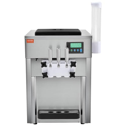 VEVOR Commercial Ice Cream Machine, 21 QT/H Soft Serve Ice Cream Maker with LCD Panel Auto Clean 3-Flavor Pre-cooling for Restaurant Snack Bar