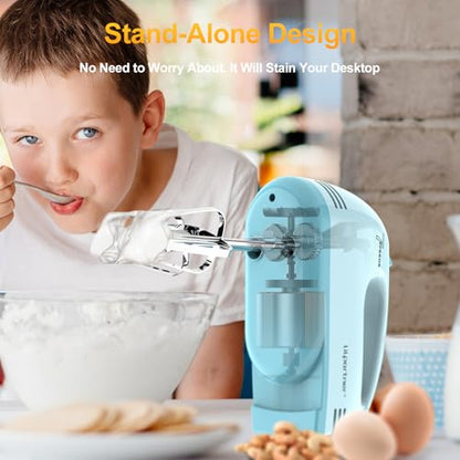 LILPARTNER Hand Mixer Electric, Ultra Power Kitchen Hand Mixer With 7-Speed & 5 Stainless Steel Accessories for Whipping Dough, Cream, Cake, Dishwasher Safe, Light Blue