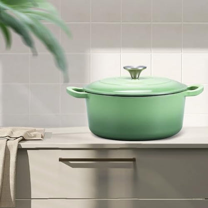 3QT Dutch Oven Pot with Lid, Leonyo 3 Quart Enameled Cast Iron Dutch Oven for Sourdough Bread Baking, Heavy Duty Cookware for Braising, Stews, Roasting, Pistachio Green