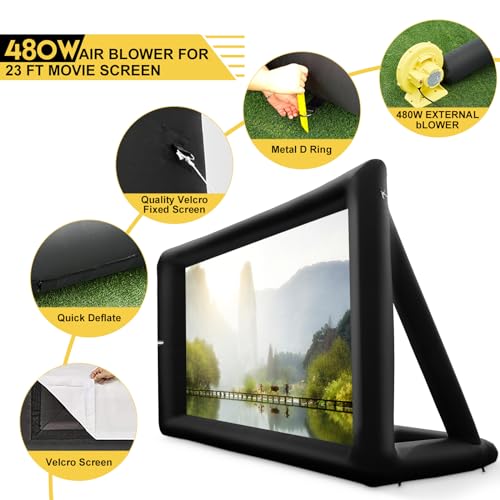 Heipigo 23ft Inflatable Projector Movie Screen Outdoor Projector Screen Portable with Air Blower Storage Bag for Backyard Movie Night, Theme Parties, Celebrations, Front/Rear Projection